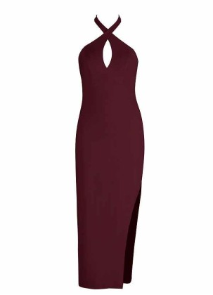 AZ Occasions Stretch Crepe Dress with Keyhole Halter Neckline